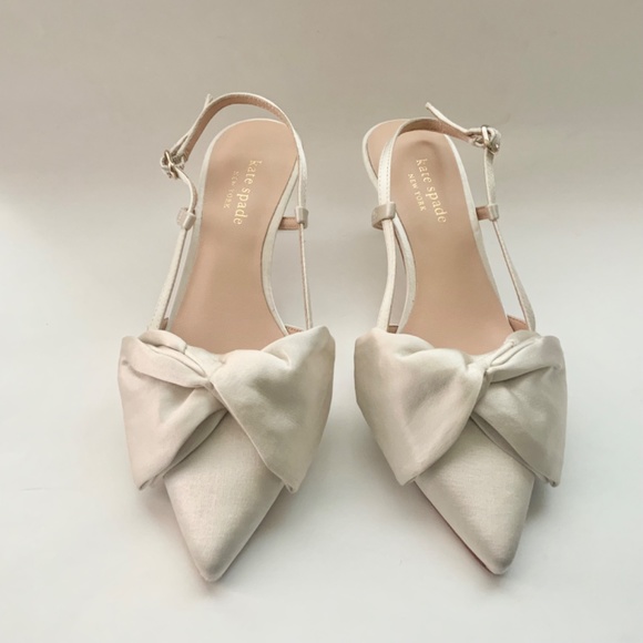 Kate Spade Marseille Ivory White Satin Bow Slingback Pumps Kitten Heel Shoes 8 - Picture 11 of 16
